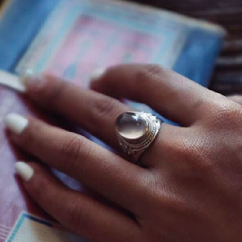 Bague ajustable en argent sterling 925 et quartz rose naturel fait main. Buddha Stones.