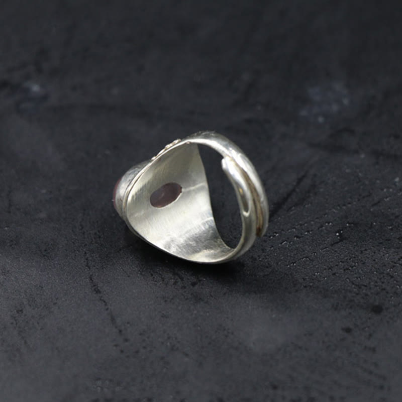 Bague ajustable en argent sterling 925 et quartz rose naturel fait main. Buddha Stones.