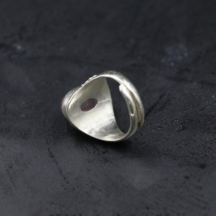Bague ajustable en argent sterling 925 et quartz rose naturel fait main. Buddha Stones.