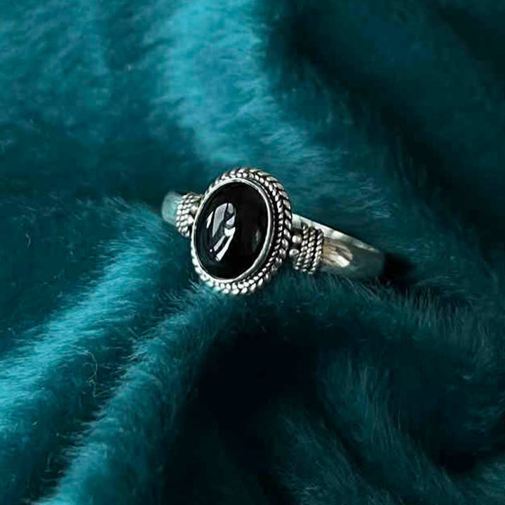 Bague ajustable en argent sterling 925 avec onyx noir et Buddha Stones