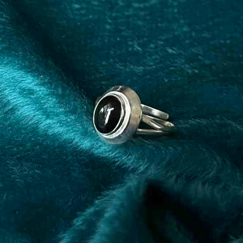 Bague ajustable en argent sterling 925 avec onyx noir et Buddha Stones