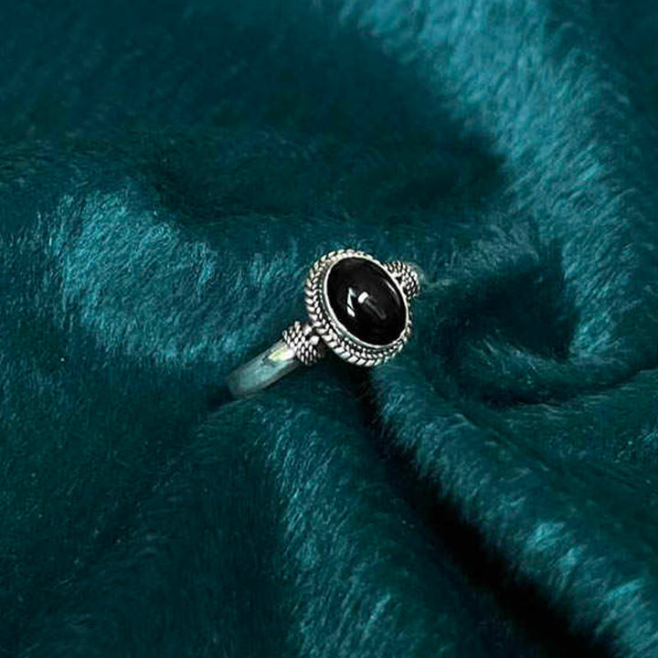 Bague ajustable en argent sterling 925 avec onyx noir et Buddha Stones