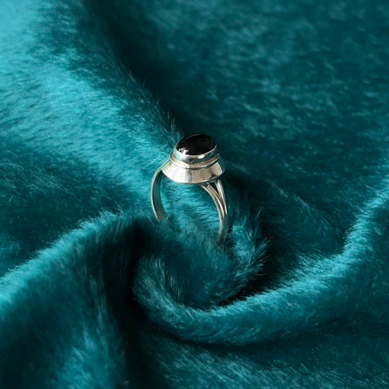 Bague ajustable en argent sterling 925 avec onyx noir et Buddha Stones