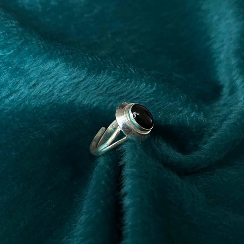 Bague ajustable en argent sterling 925 avec onyx noir et Buddha Stones