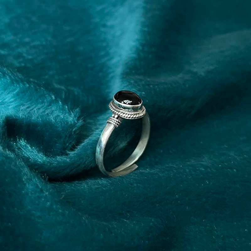 Bague ajustable en argent sterling 925 avec onyx noir et Buddha Stones - image 3