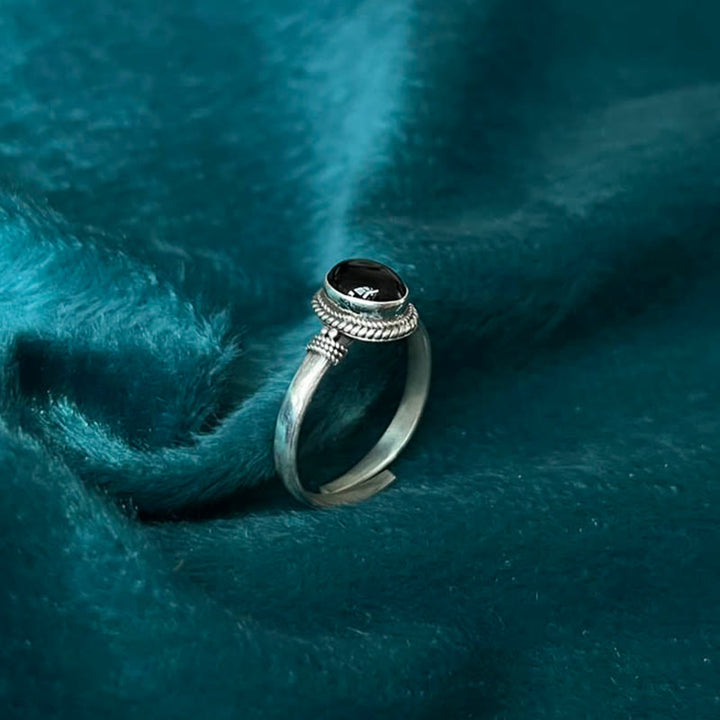 Bague ajustable en argent sterling 925 avec onyx noir et Buddha Stones - image 3