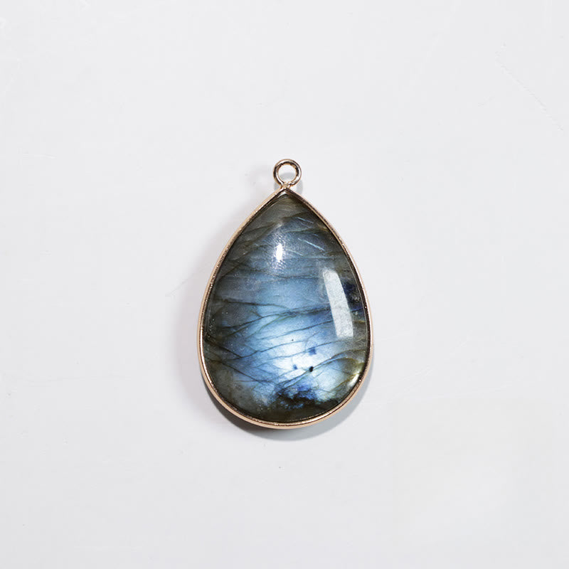 Collier pendentif de guérison en labradorite à motif de goutte d'eau et Buddha Stones