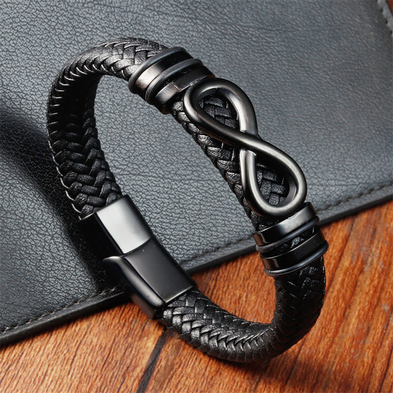 Bracelet en cuir tressé renforcé avec boucle en acier titane et Buddha Stones