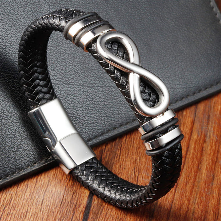 Bracelet en cuir tressé renforcé avec boucle en acier titane et Buddha Stones
