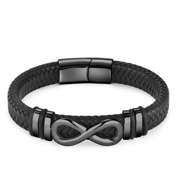 Bracelet en cuir tressé renforcé avec boucle en acier titane et Buddha Stones