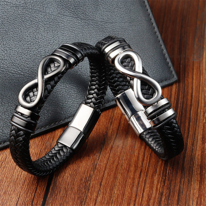 Bracelet en cuir tressé renforcé avec boucle en acier titane et Buddha Stones