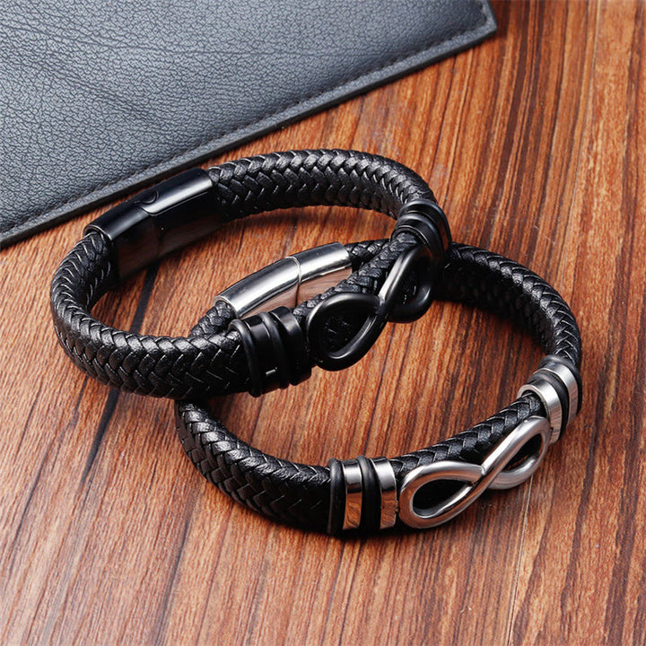 Bracelet en cuir tressé renforcé avec boucle en acier titane et Buddha Stones