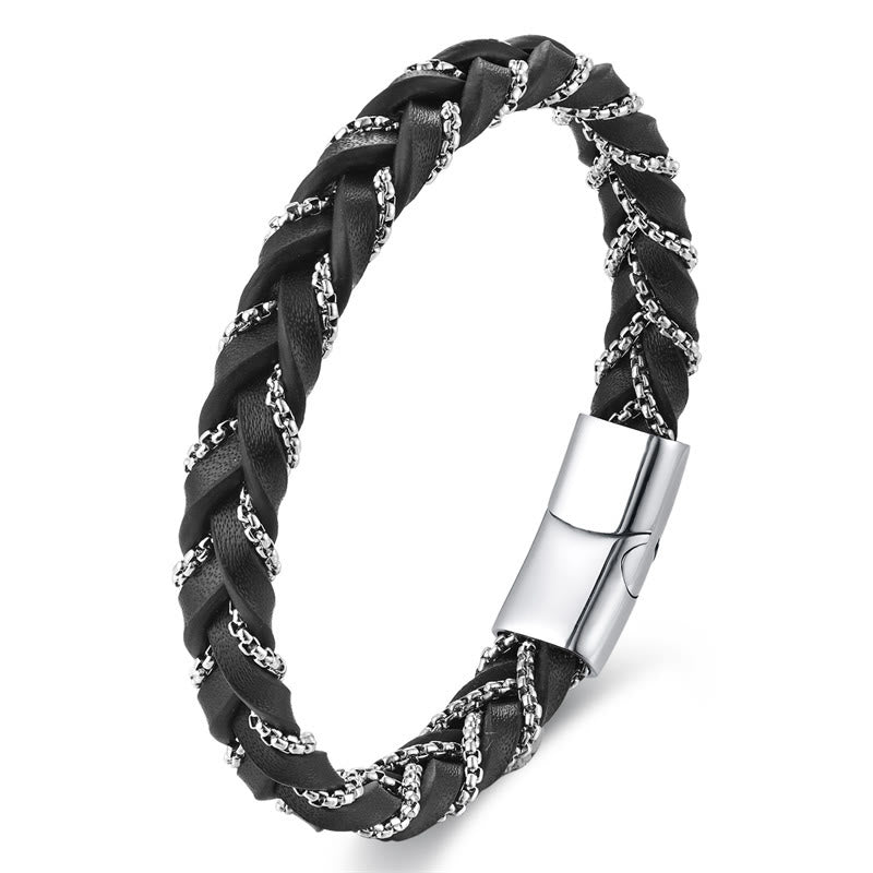 Bracelet en cuir tressé et acier titane, design simple , Buddha Stones