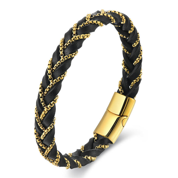 Bracelet en cuir tressé et acier titane, design simple , Buddha Stones