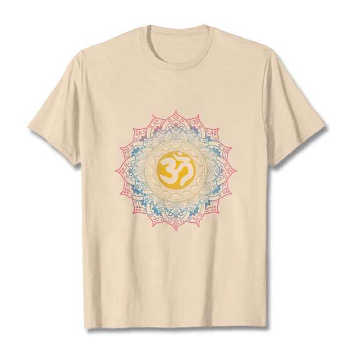 T-shirt à motif mandala OM dégradé de couleurs avec Buddha Stones - Bisque - 2XL - image 8