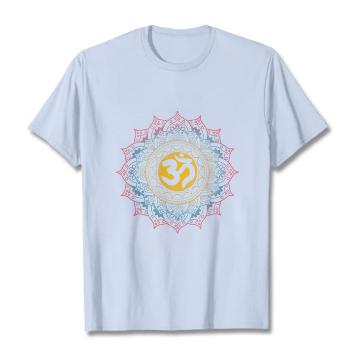 T-shirt à motif mandala OM dégradé de couleurs avec Buddha Stones - Cyan clair - 2XL - image 18