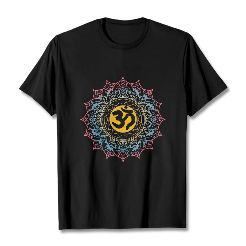 T-shirt à motif mandala OM dégradé de couleurs avec Buddha Stones - Noir - 2XL - image 0