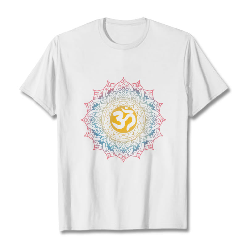 T-shirt à motif mandala OM dégradé de couleurs avec Buddha Stones - Blanc - 2XL - image 5