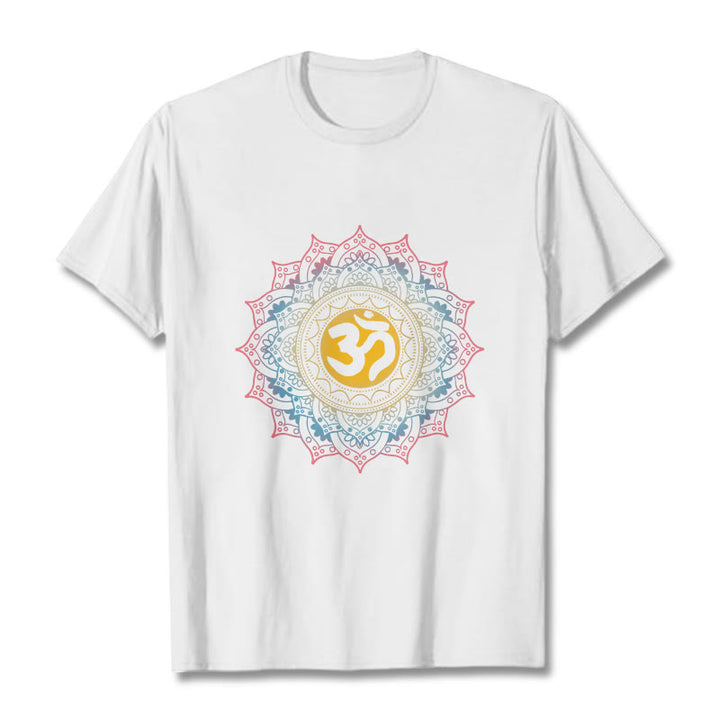 T-shirt à motif mandala OM dégradé de couleurs avec Buddha Stones - Blanc - 2XL - image 5