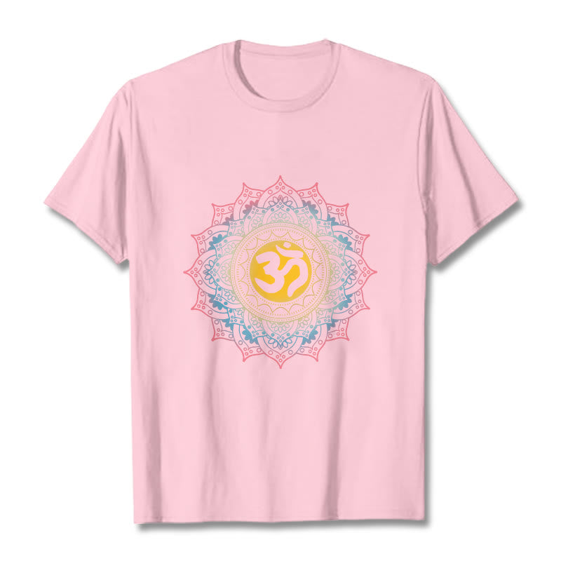 T-shirt à motif mandala OM dégradé de couleurs avec Buddha Stones - Rose clair - 2XL - image 12