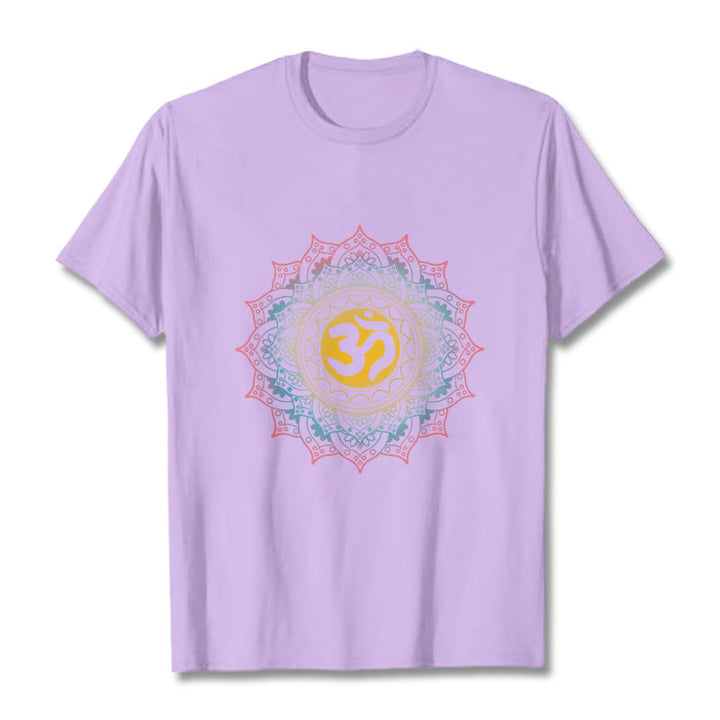 T-shirt à motif mandala OM dégradé de couleurs avec Buddha Stones - Prune - 2XL - image 16
