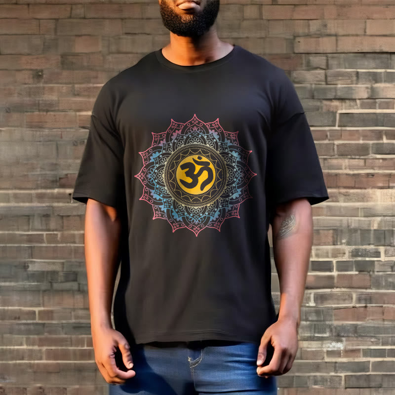T-shirt à motif mandala OM dégradé de couleurs avec Buddha Stones - image 4