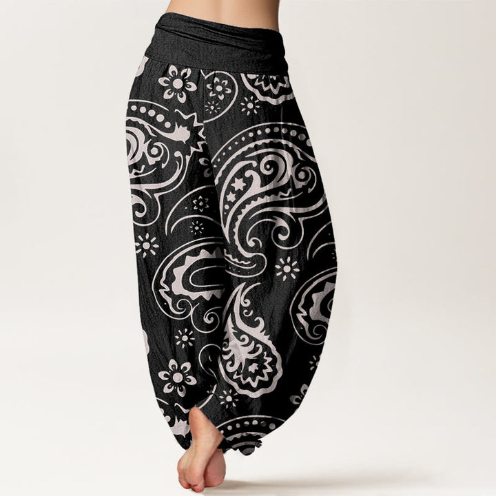 Pantalon sarouel décontracté et élégant à motif floral cachemire pour femme, taille élastique, motif Buddha Stones - image 3