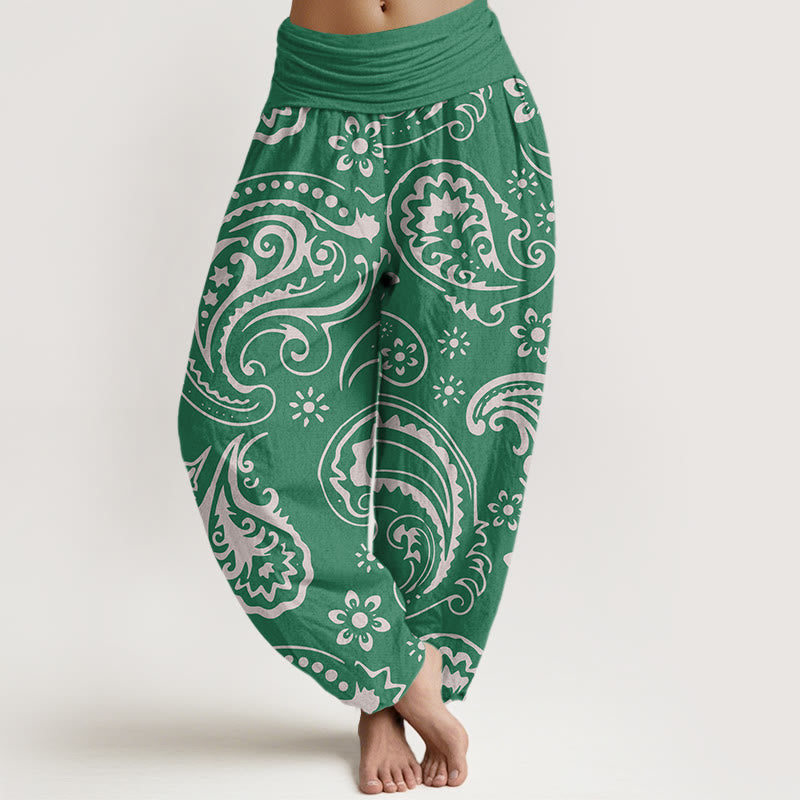 Pantalon sarouel décontracté et élégant à motif floral cachemire pour femme, taille élastique, motif Buddha Stones - Vert de mer moyen - US22，UK/AU26，EU54 (6XL) - image 8