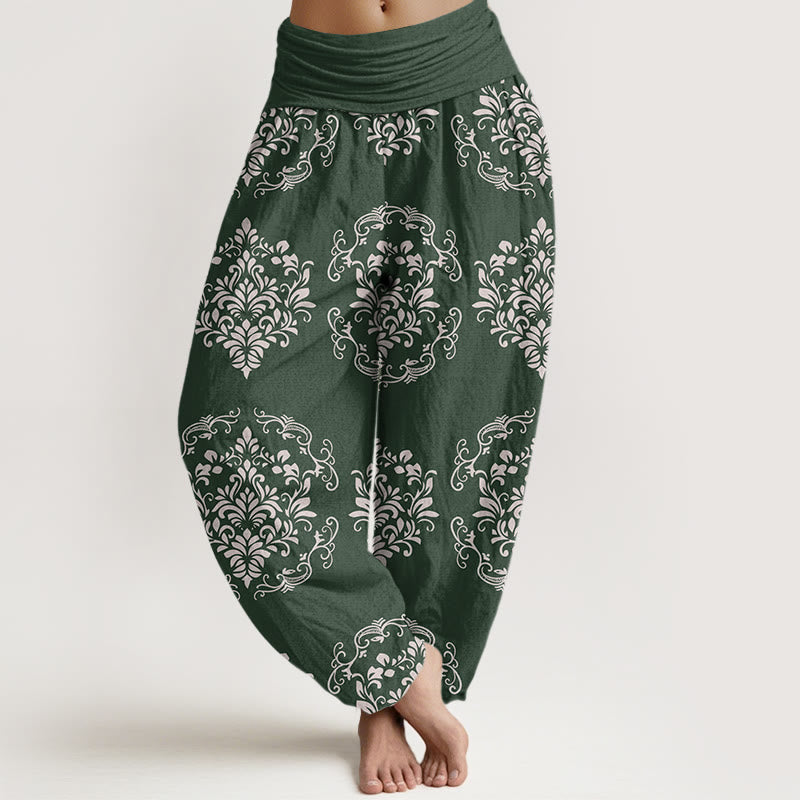 Pantalon sarouel décontracté à taille élastique et motifs floraux symétriques pour femme Buddha Stones - Forêt Verte - US22，UK/AU26，EU54 (6XL) - image 1