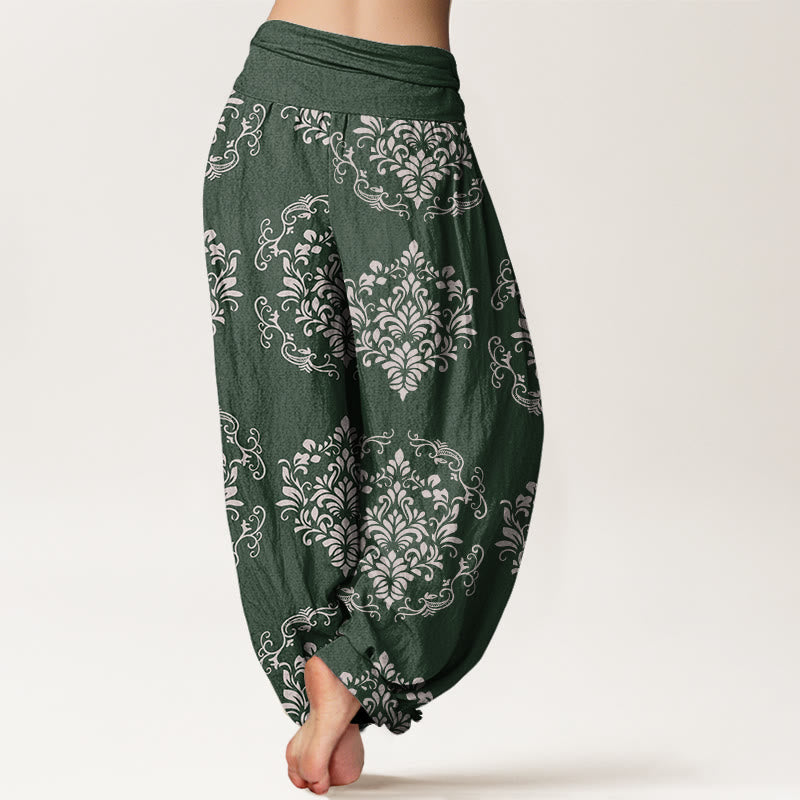 Pantalon sarouel décontracté à taille élastique et motifs floraux symétriques pour femme Buddha Stones - image 3