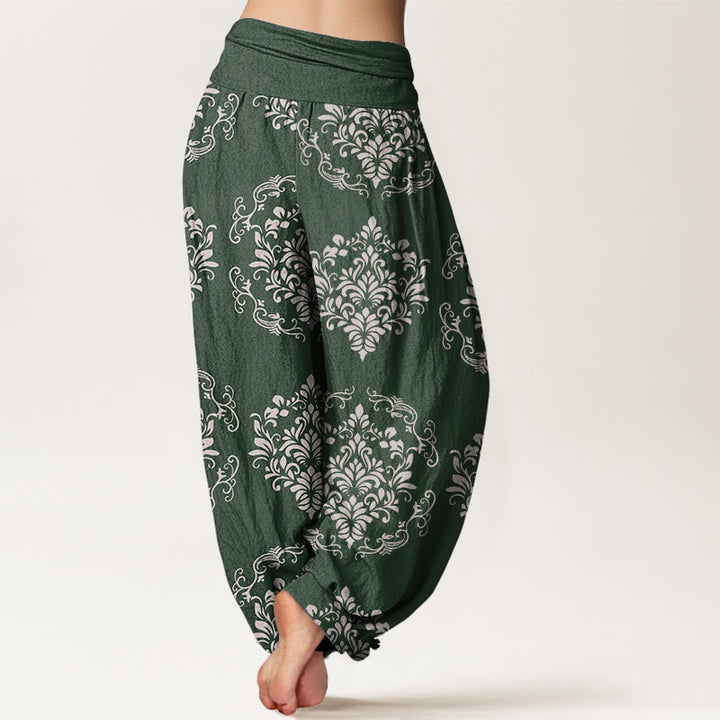 Pantalon sarouel décontracté à taille élastique et motifs floraux symétriques pour femme Buddha Stones - image 3