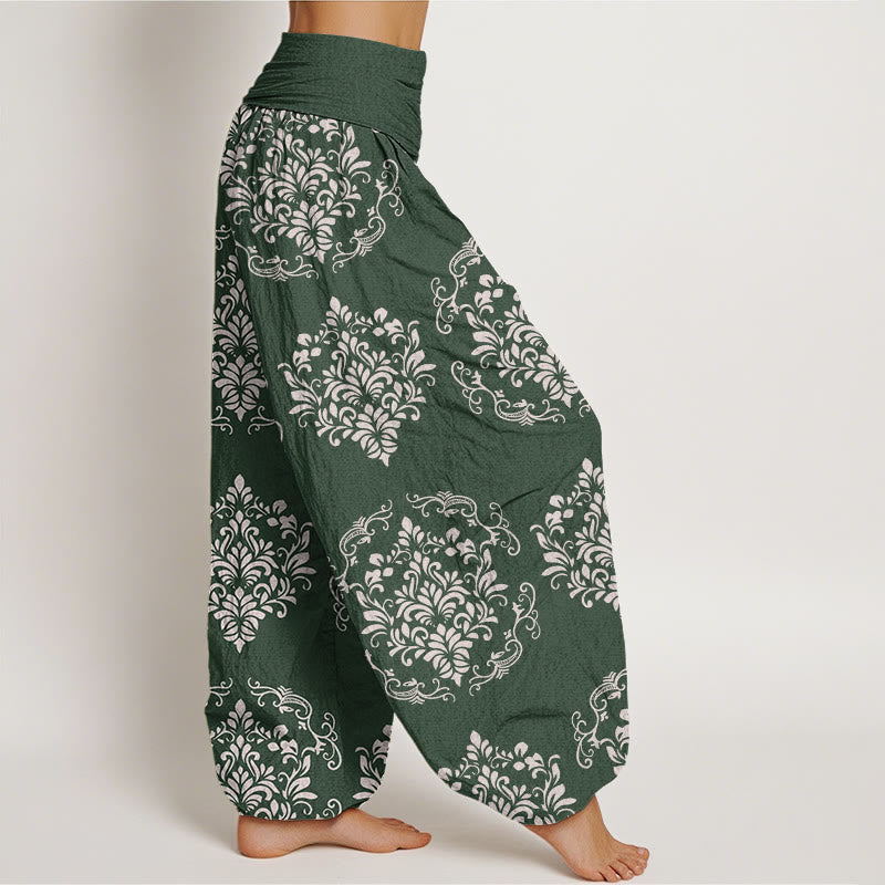 Pantalon sarouel décontracté à taille élastique et motifs floraux symétriques pour femme Buddha Stones - image 2