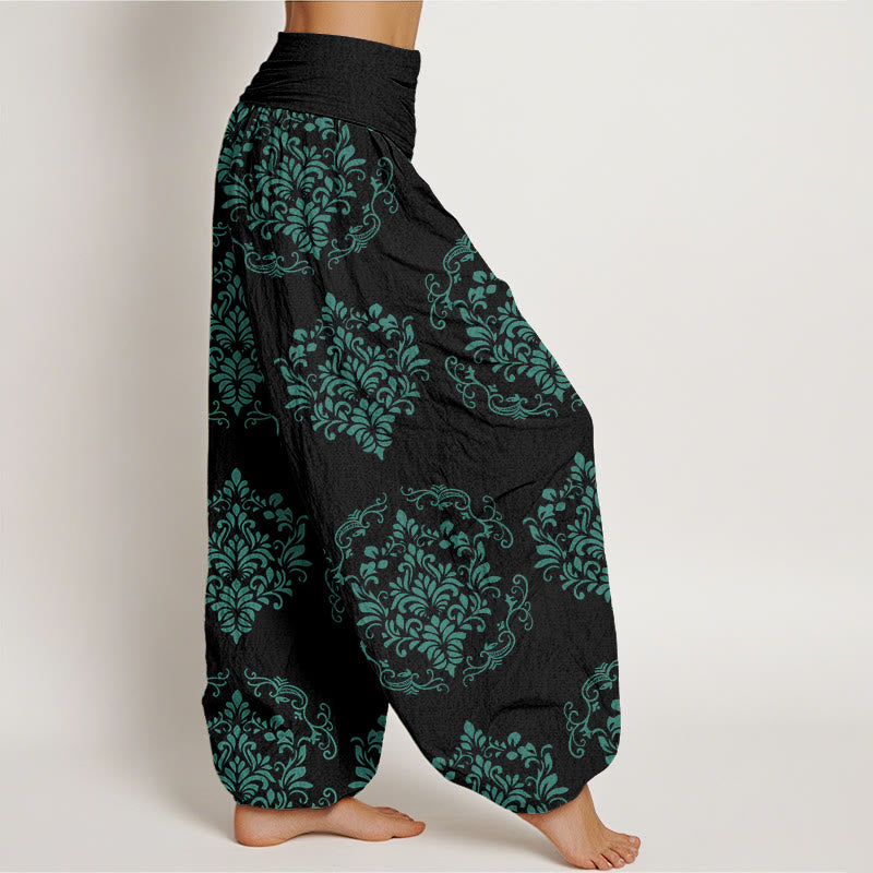 Pantalon sarouel décontracté à taille élastique et motifs floraux symétriques pour femme Buddha Stones - image 10