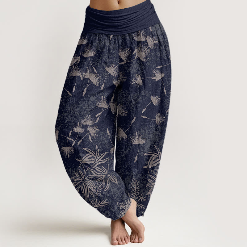 Pantalon sarouel décontracté à taille élastique pour femme, motif de graines de pissenlit et de plantes Buddha Stones - Bleu nuit - US22，UK/AU26，EU54 (6XL) - image 1