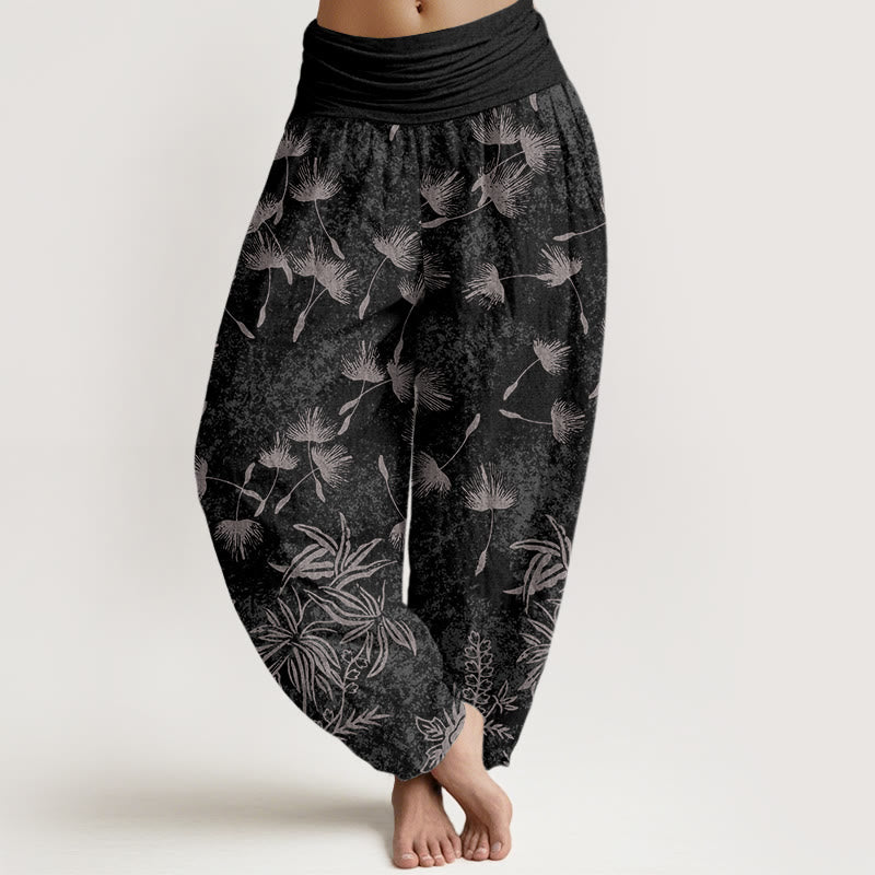 Pantalon sarouel décontracté à taille élastique pour femme, motif de graines de pissenlit et de plantes Buddha Stones - Noir - US22，UK/AU26，EU54 (6XL) - image 8