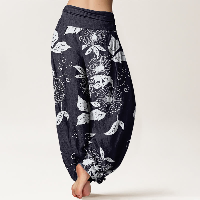 Pantalon sarouel décontracté à taille élastique pour femme, motif fleurs et feuilles de vigne, Buddha Stones - image 3