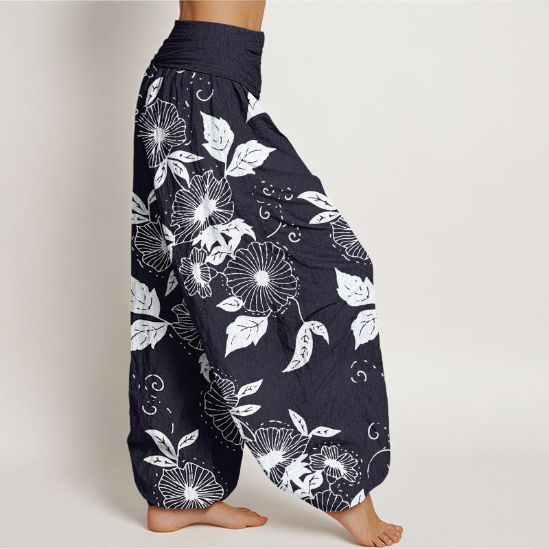 Pantalon sarouel décontracté à taille élastique pour femme, motif fleurs et feuilles de vigne, Buddha Stones - image 2