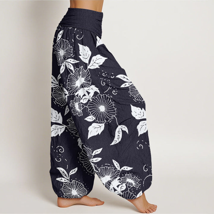 Pantalon sarouel décontracté à taille élastique pour femme, motif fleurs et feuilles de vigne, Buddha Stones - image 2
