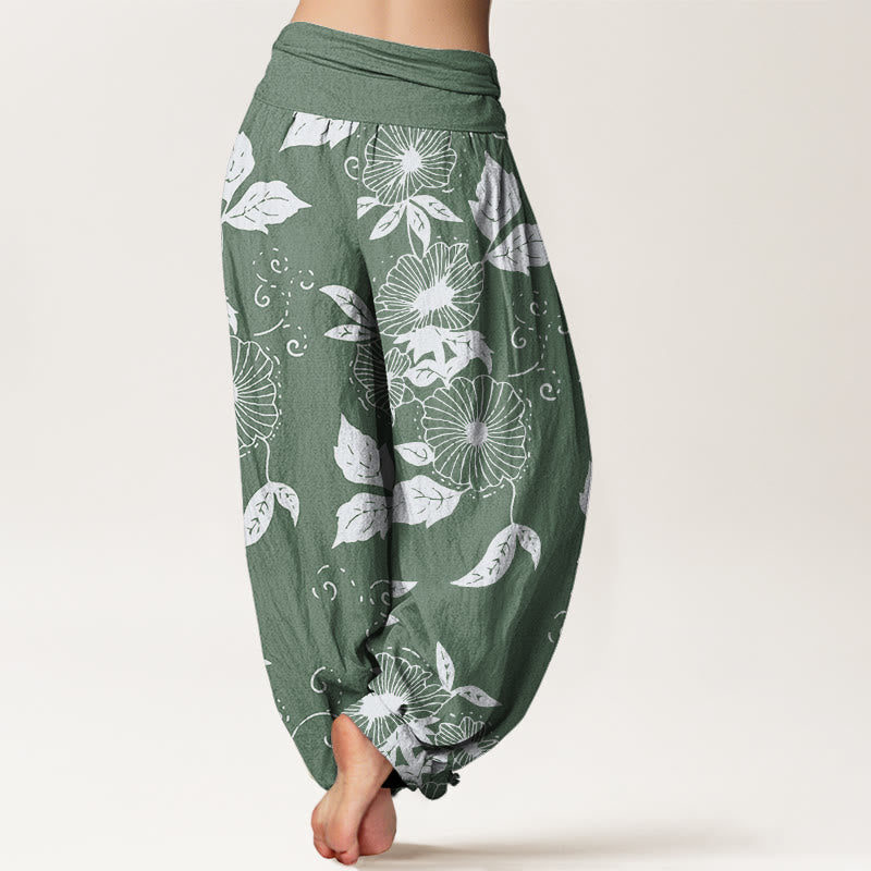 Pantalon sarouel décontracté à taille élastique pour femme, motif fleurs et feuilles de vigne, Buddha Stones - image 6