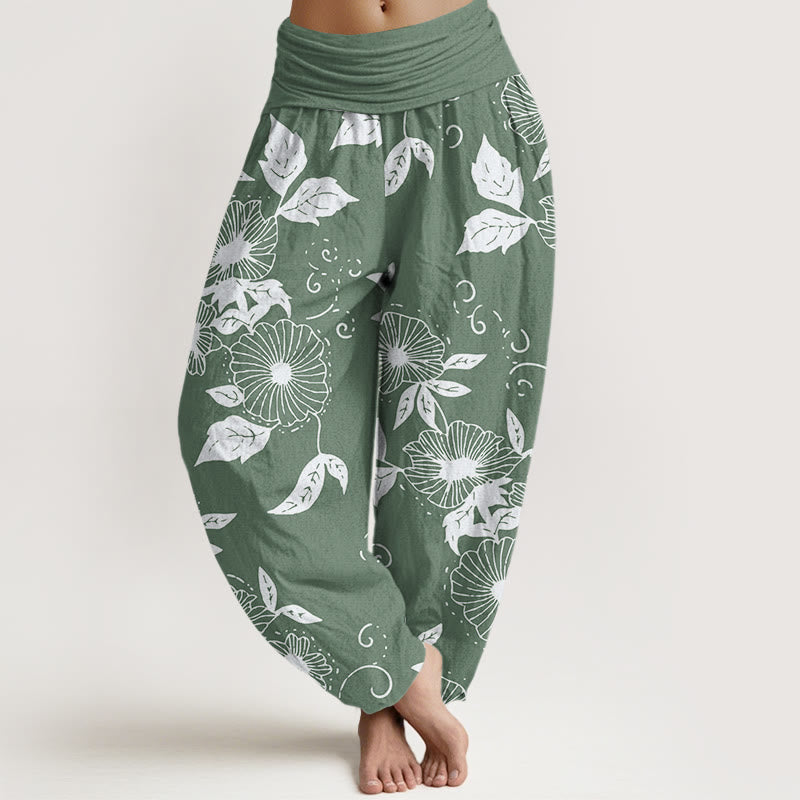 Pantalon sarouel décontracté à taille élastique pour femme, motif fleurs et feuilles de vigne, Buddha Stones - Vert foncé - US22，UK/AU26，EU54 (6XL) - image 5
