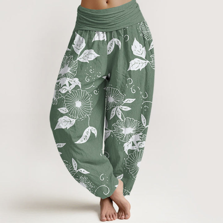 Pantalon sarouel décontracté à taille élastique pour femme, motif fleurs et feuilles de vigne, Buddha Stones - Vert foncé - US22，UK/AU26，EU54 (6XL) - image 5