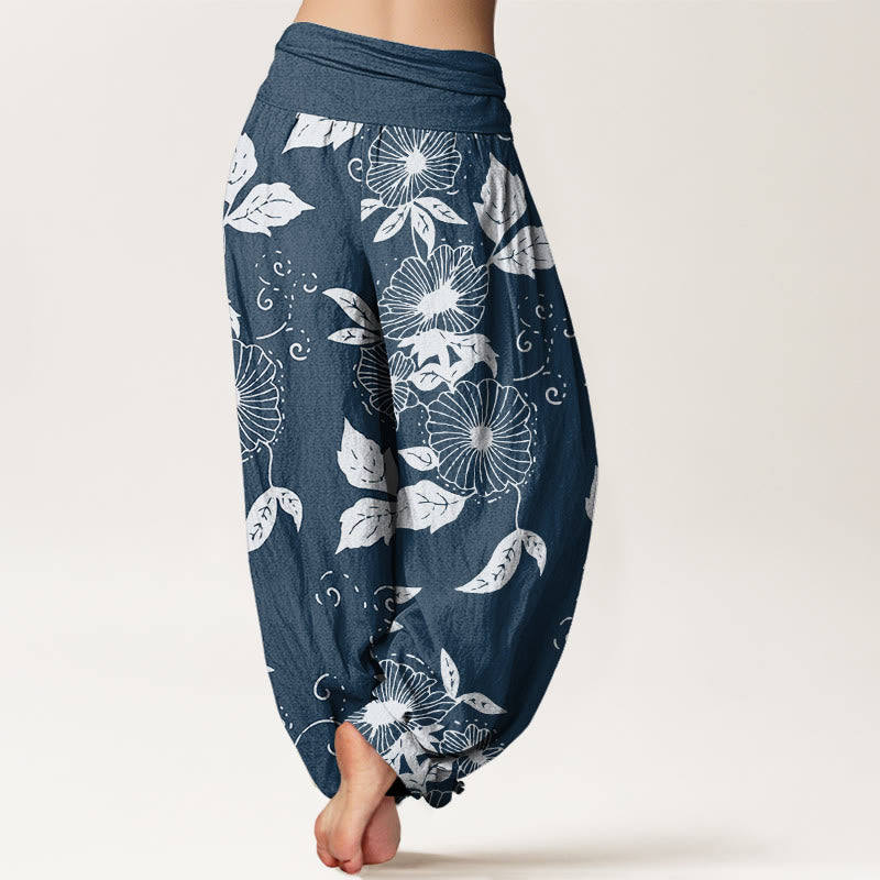 Pantalon sarouel décontracté à taille élastique pour femme, motif fleurs et feuilles de vigne, Buddha Stones - image 10
