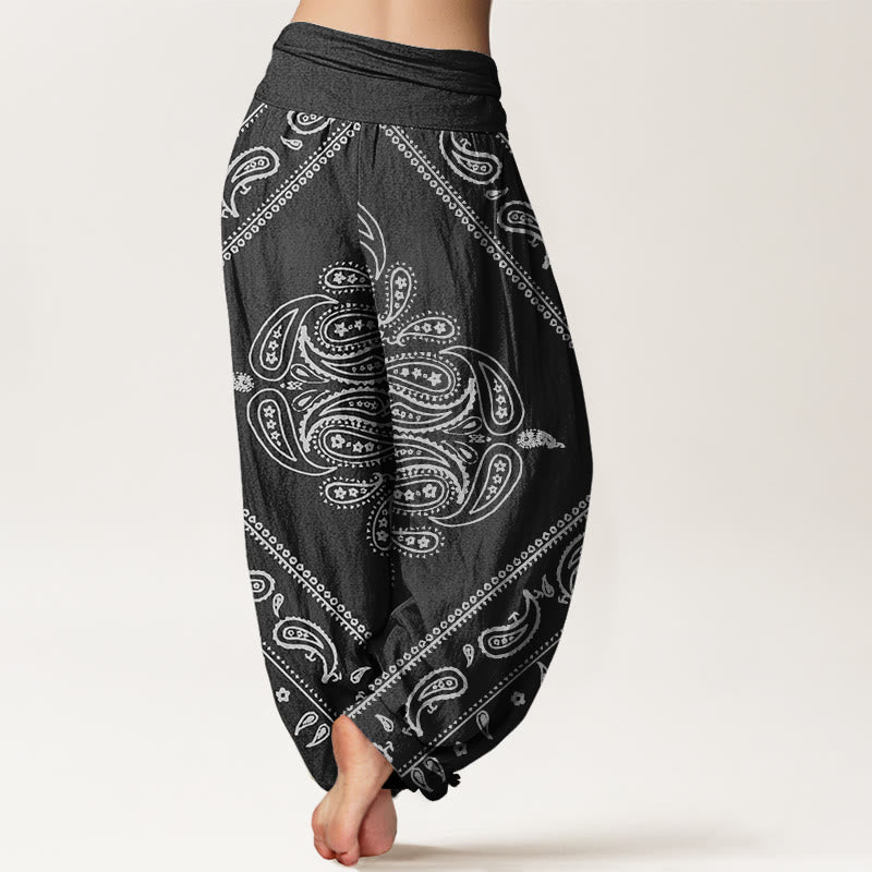 Pantalon harem femme en coton à motif floral et cachemire, taille élastique, orné de Buddha Stones - image 2