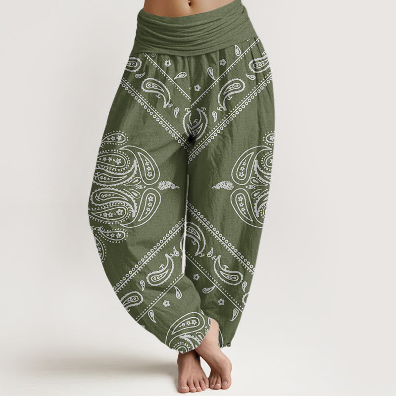 Pantalon Buddha Stones décontracté à taille élastique pour femme avec motif floral et cachemire - Vert foncé - US22，UK/AU26，EU54 (6XL) - image 4