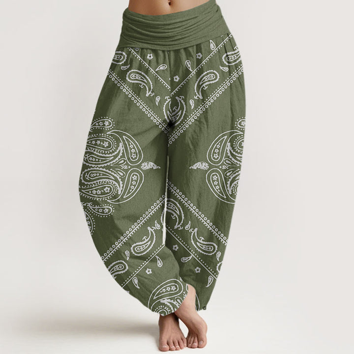 Pantalon Buddha Stones décontracté à taille élastique pour femme avec motif floral et cachemire - Vert foncé - US22，UK/AU26，EU54 (6XL) - image 4