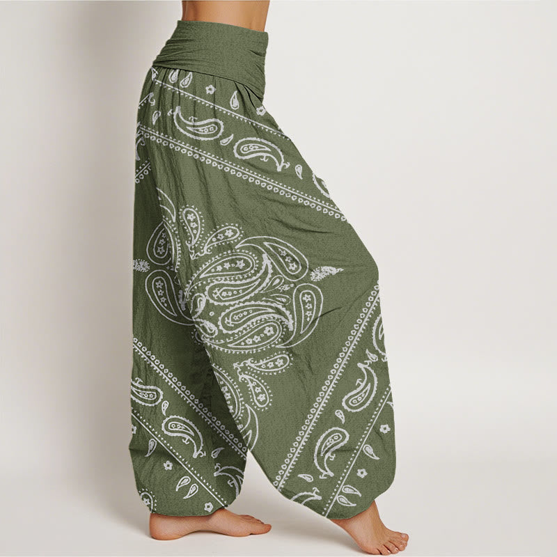 Pantalon harem femme en coton à motif floral et cachemire, taille élastique, orné de Buddha Stones - image 6