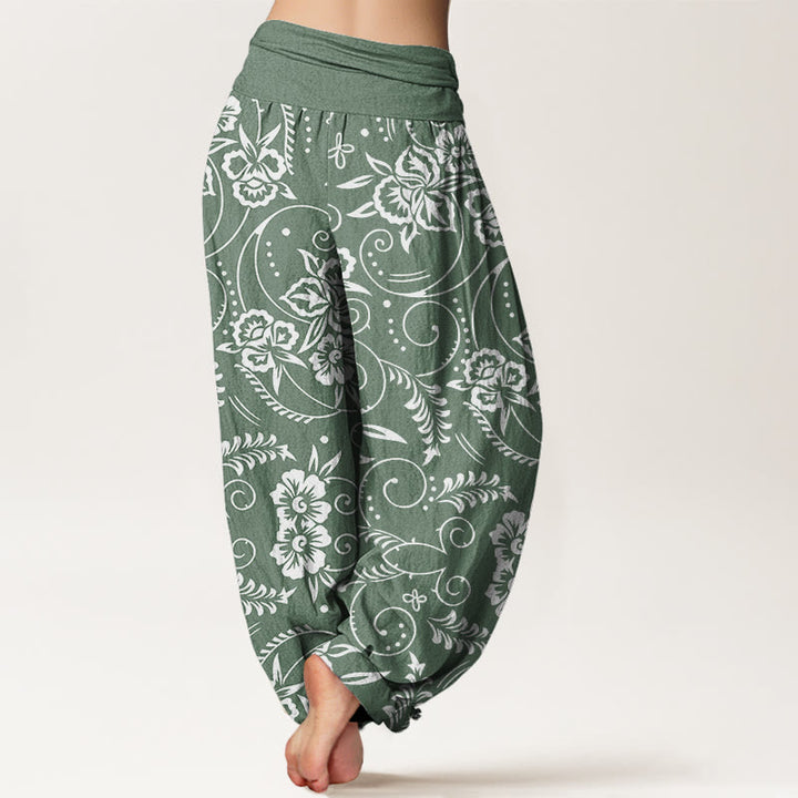 Pantalon sarouel décontracté à taille élastique pour femme avec motif floral tourbillonnant et Buddha Stones - image 7