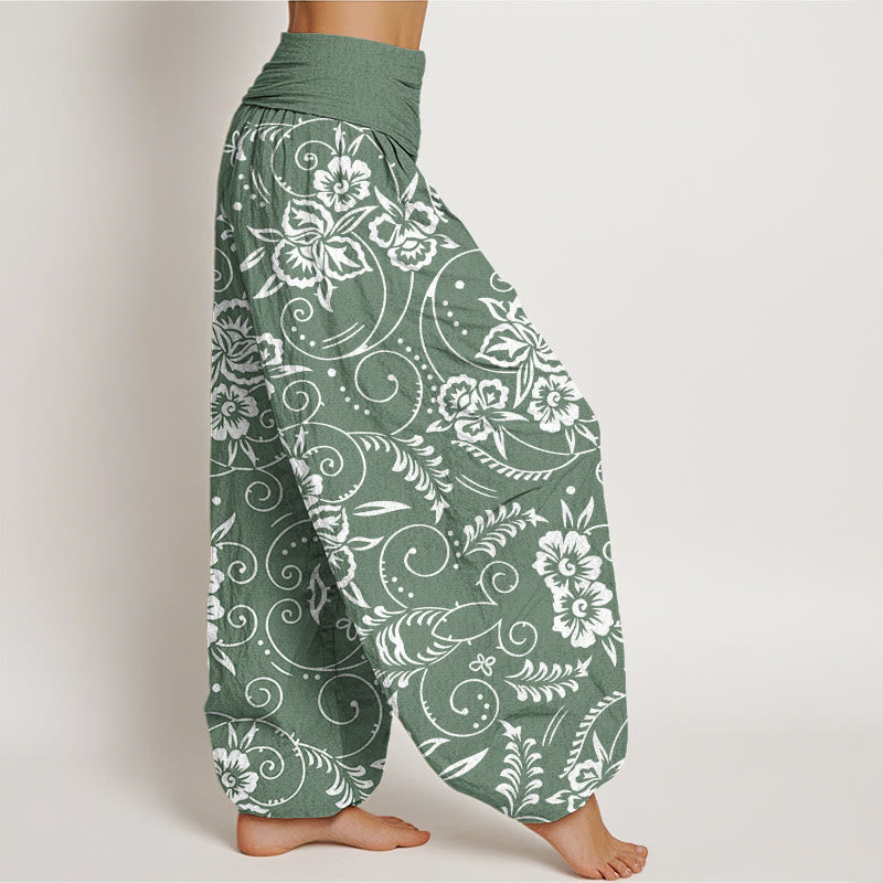 Pantalon sarouel décontracté à taille élastique pour femme avec motif floral tourbillonnant et Buddha Stones - image 6