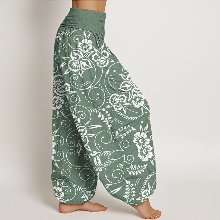 Pantalon sarouel décontracté à taille élastique pour femme avec motif floral tourbillonnant et Buddha Stones - image 6