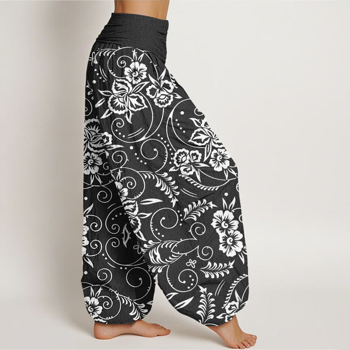 Pantalon sarouel décontracté à taille élastique pour femme avec motif floral tourbillonnant et Buddha Stones - image 9